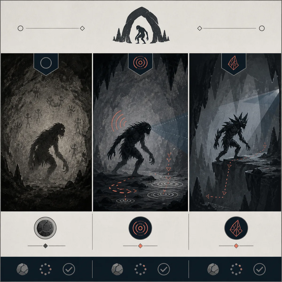 Grafico editoriale che separa i percorsi Cave Dweller originale, Reimagined ed Evolved
