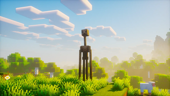 Offizieller Kenny-Galeriescreenshot mit einer hohen bedrohlichen Gestalt auf einem Minecraft-Feld