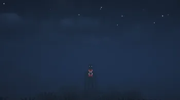Official Modrinth gallery image showing The Man From The Fog as a distant figure in a foggy Minecraft field at night