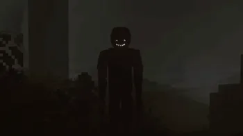 Official Modrinth gallery image for The Obsessed showing a dark tall figure approaching in a Minecraft night scene