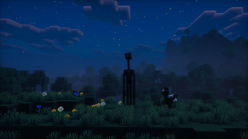 Image officielle de la galerie Modrinth montrant Kenny dans une forêt Minecraft au clair de lune